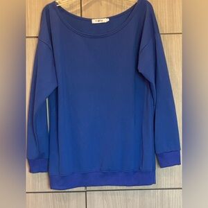 Wide Neck Royal Cobalt Blue Top Off Shoulder Tunic Medium Long Sleeve
